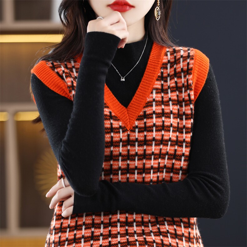 时尚气质V领无袖毛衣女衫显瘦百搭针织背心外套，女装马甲，琳华羊绒