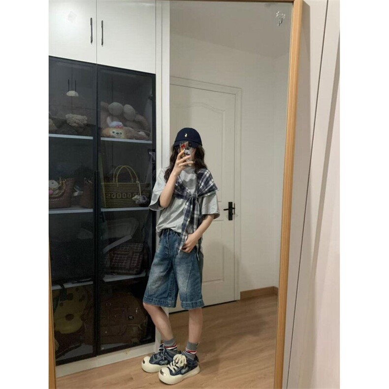 【有货】PX01HH-特P38格子拼接蝴蝶结短袖t恤男女,男装T恤,星座1007（原301D）
