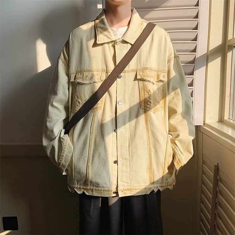 牛仔外套男韩版潮流高街帅气2023春秋新款ins宽松夹克W4586-P68，男装大码男装，星座412-2