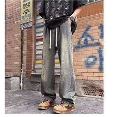 牛仔裤宽松美式弯刀裤微喇高街风P40YK6608，男装牛仔裤，星座1112-1