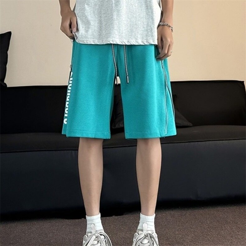 美式嘻哈街头运动短裤男宽松夏季潮牌休闲五分裤设计感拉链篮球裤,男装休闲裤,星座506A
