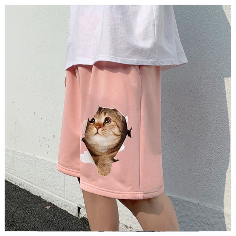 2025夏季新款猫咪图短裤潮流休闲裤男女,男装休闲裤,星座201-2