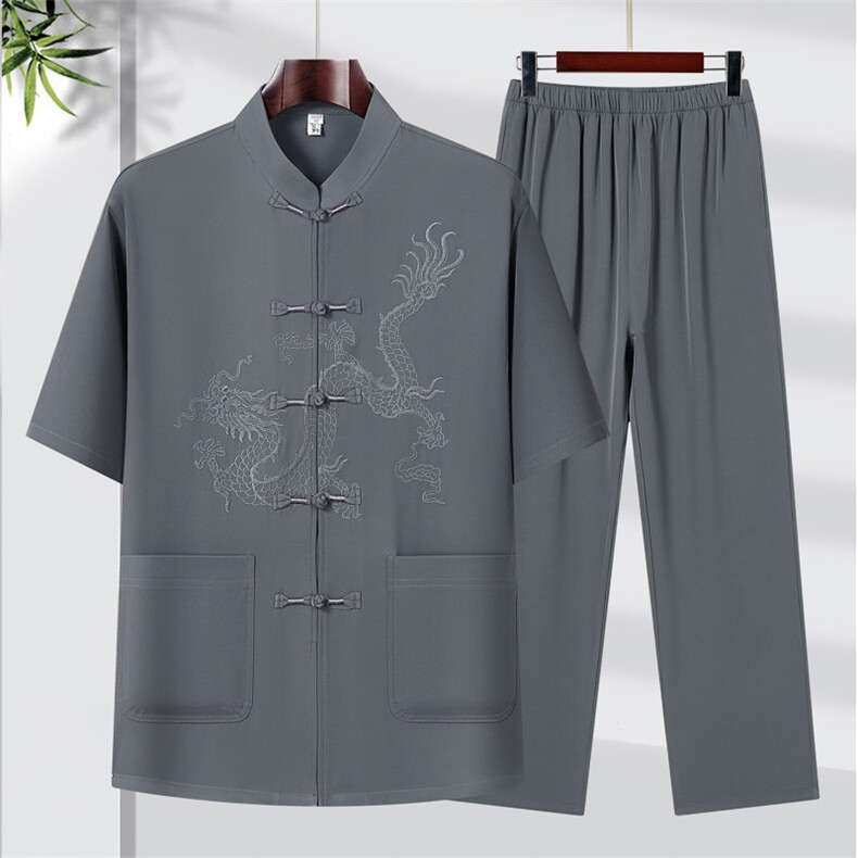 2025夏季薄款高端风绣花冰丝短袖衬衫唐装汉服套装9038-P95,男装衬衫,星座1105-3