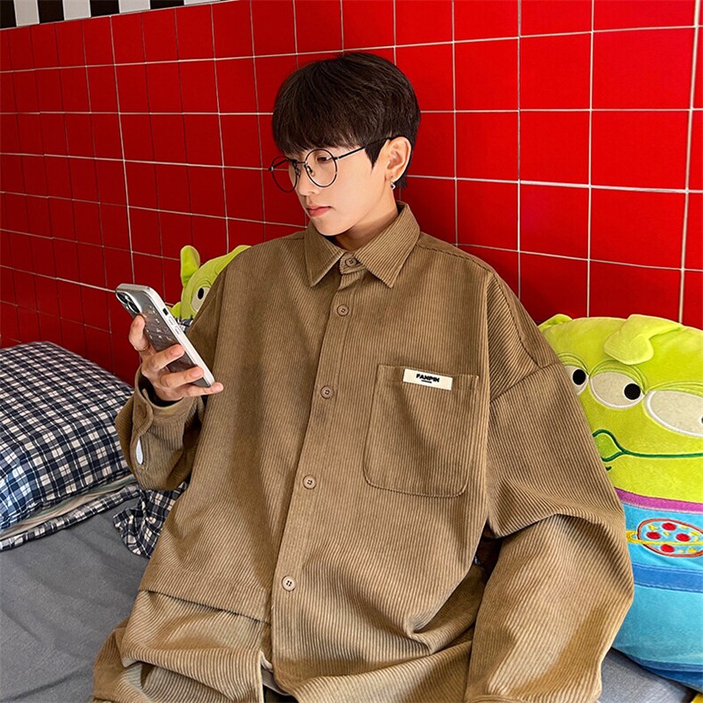 2025春季新款港风外景大码灯芯绒长袖衬衫M-5XHC23540-特P35，男装衬衫，电商A022
