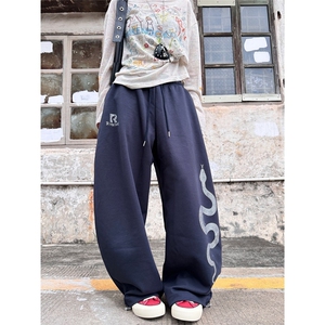 美式复古设计感印花休闲裤男女宽松卫裤百搭长裤子秋LB30922-P42图片