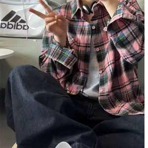 休闲格子衬衫外套春季2025新款痞帅青少年男女款长袖衬衣ins潮流图片