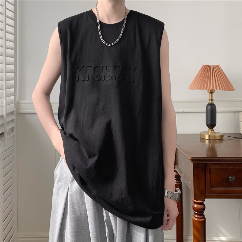 夏款男圆领T恤背心字母钢印花马甲背心无袖T恤衫BX40P33，男装背心/马甲，星座1013-1