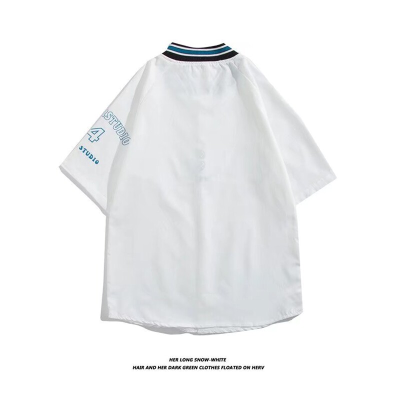 白底平铺棒球领短袖衬衫春款男港风潮流C1245P33,男装衬衫,星座1116-2