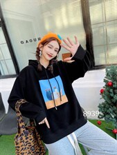 小象图案带帽加绒卫衣，女装卫衣/绒衫，美依菱