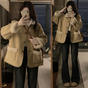 C878-P140羊羔毛外套冬棉服新款加绒加厚保暖复古麂皮绒皮毛一体图片