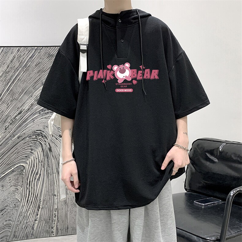 LD54329-P45NASA连帽短袖t恤男大码胖子带帽五分袖中袖,男装T恤,电商A040