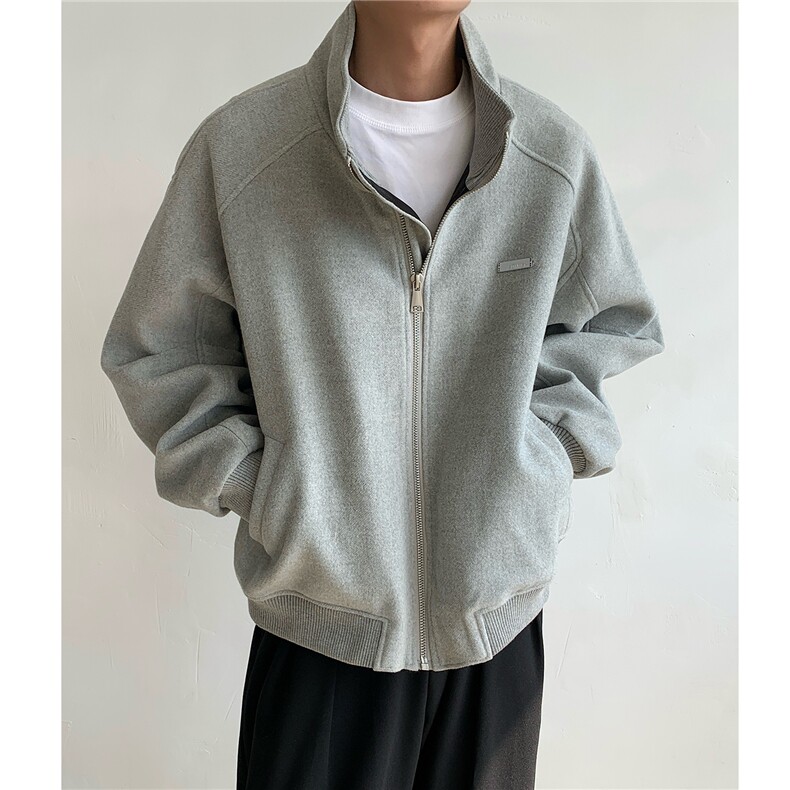 冬装新品弯刀袖毛呢加棉夹克棉衣休闲纯色加厚外套男H1021P118,男装棉衣,电商A341