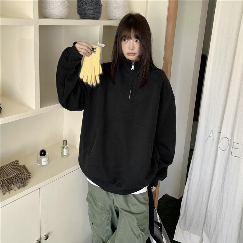 抖音得物品质二开26春装纯色美式高阶结构半拉链立领卫衣外套,女装短外套,电商A443