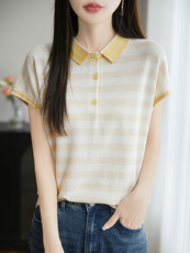 常规夏季港味2025年夏季T恤新款宽松显瘦款针织衫上衣，女装T恤，暖圣羊羊绒