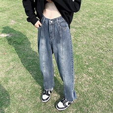 ins街头复古做旧水洗休闲牛仔裤宽松直筒裤男女N964-p45加绒55，男装牛仔裤，星座1008