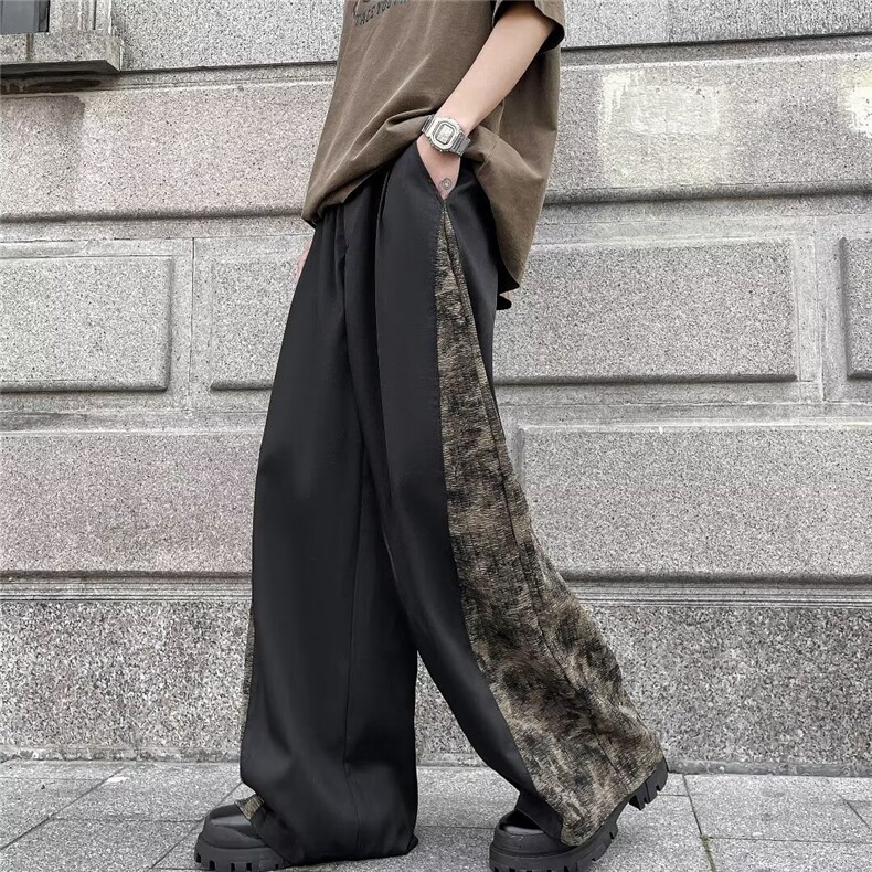 新中式风休闲裤男拼接设计垂感直筒阔腿西裤山本裤子K835-P45，男装西裤，星座1001-1