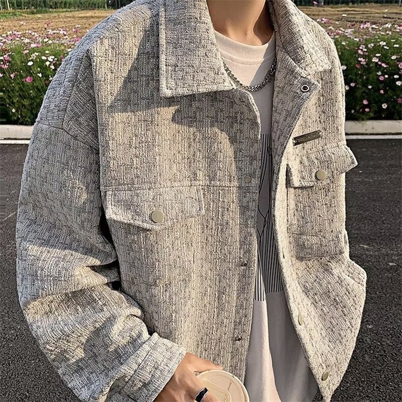美式复古高街小香风外套男春秋款潮牌高级感小众情侣千鸟格子夹克,男装Polo衫,星座1210-1