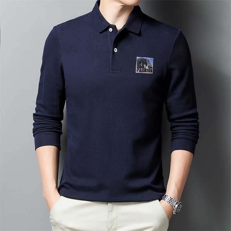 长袖T恤男秋季新款纯棉中年商务休闲爸爸装POLO衫体恤上衣服男装,男装T恤,电商B212（原钱塘6029）