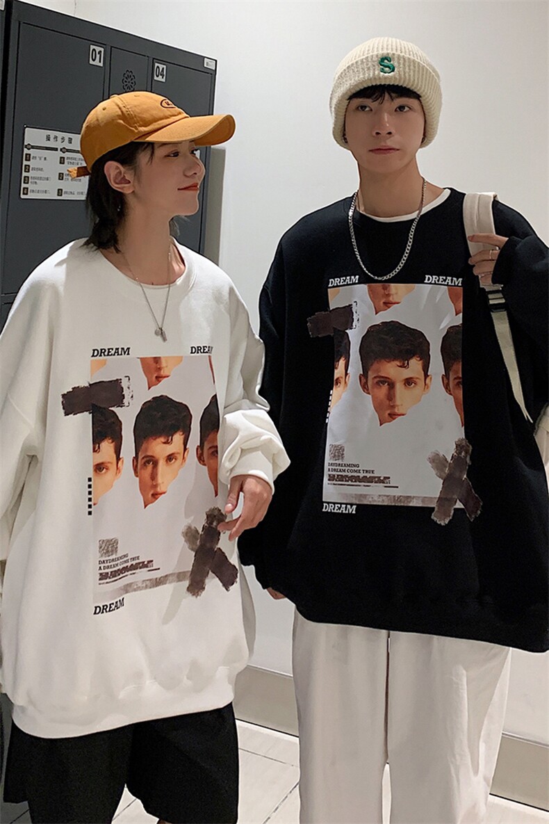 EY71春季新款港风男女潮设计印花圆领长袖卫衣情侣装班服P43,男装卫衣,电商C306-1