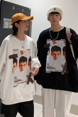 EY71春季新款港风男女潮设计印花圆领长袖卫衣情侣装班服P43，男装卫衣，电商C306-1