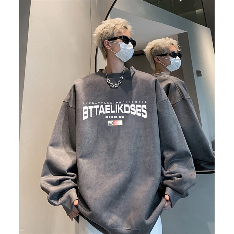 抖音得物供货提供视频秋冬重磅美式麂皮绒圆领卫衣JY571,男装卫衣,电商A486