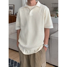 夏季肌理感重磅纯色t恤男针织衫休闲短袖男polo衫复古上衣T972，男装Polo衫，星座1116A（原606A-3）