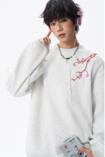 8XL-M新中式圆领卫衣宽松大码风刺绣无帽上衣重磅外套WY5118P55，女装短外套，电商B238