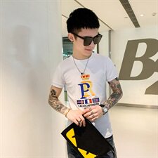 社会风精神小伙网络红人爆款高品质刺绣Logo修身短袖LT28002，男装T恤，星座308A