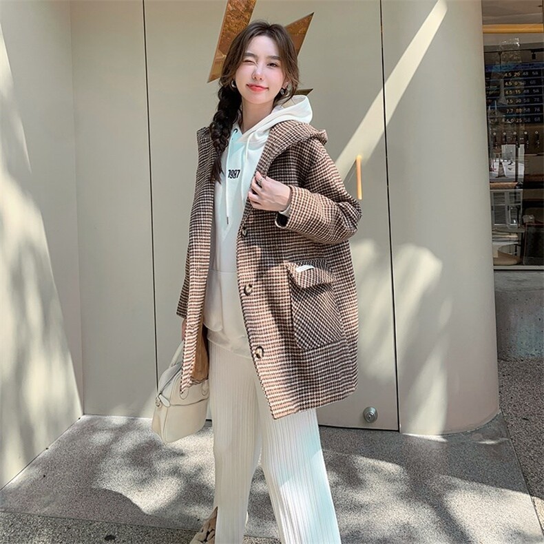 【现货】休闲连帽毛呢大衣2271-P135-K198,女装毛呢外套,浙宝189