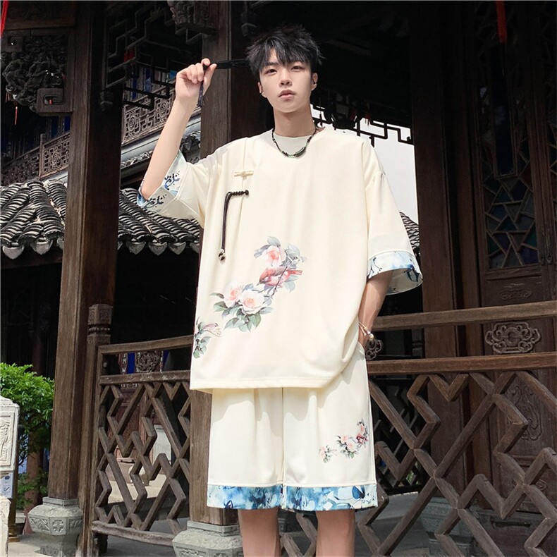 新中式风两件套夏季新中式禅意短袖t恤男套装A436-D221-P52，男装休闲套装，电商A436