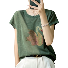2024夏秋新款针织衫女短袖宽松冰丝短款针织T恤，女装T恤，暖娇绒包芯纱店