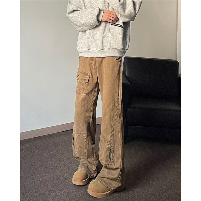 美式水洗工装微喇牛仔复古设计感多口袋长裤子-NZ043,男装工装外套,星座1002-2