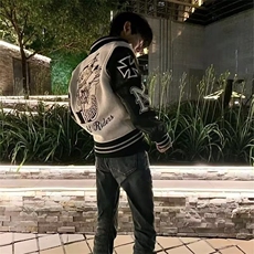 1506-1/JA2401/P74美版嘻哈羊毛呢pu皮刺绣短款夹棉棒球服男女款，男装皮衣，星座1506-1