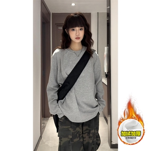 抖音得物高品质美式高街重磅曼巴棉cleanfit螺纹拼接卫衣长袖T恤图片