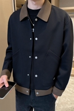 高端毛呢工装翻领呢子针织拼色夹克外套男DS-A329-JK2336-P105，男装夹克，电商A329