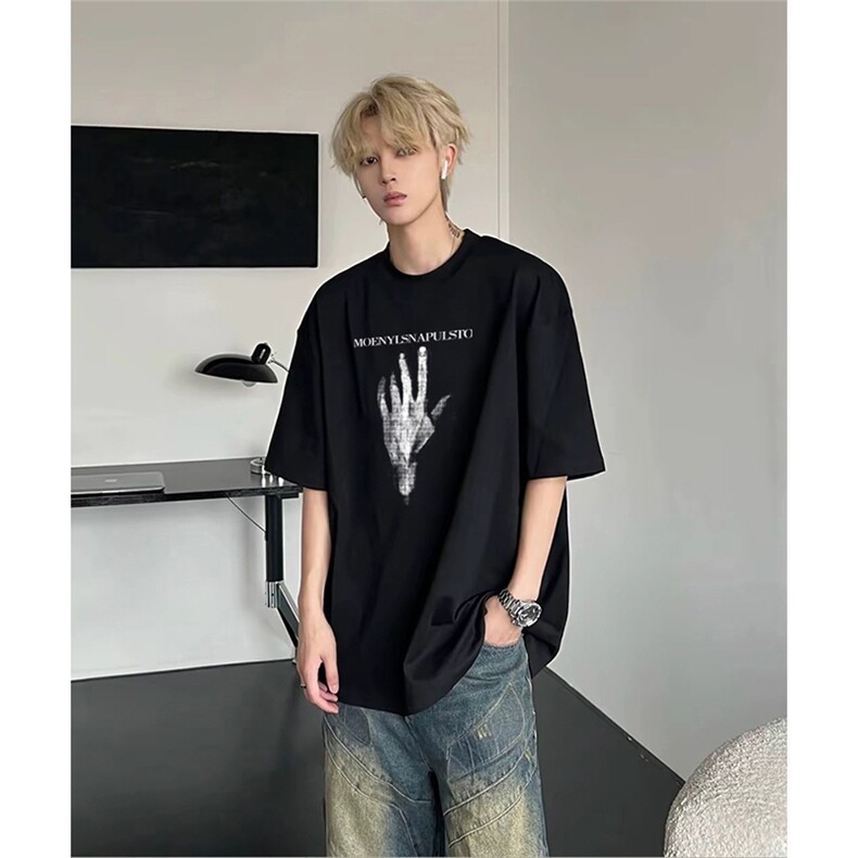 抖音得物供货现货210克宽松纯棉美式潮牌印花落肩袖纯棉T恤AT2126图片