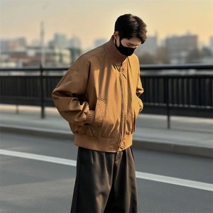 抖音得物 美式潮休闲夹克春季立领纯色复古工装加厚棉服外套MF01图片