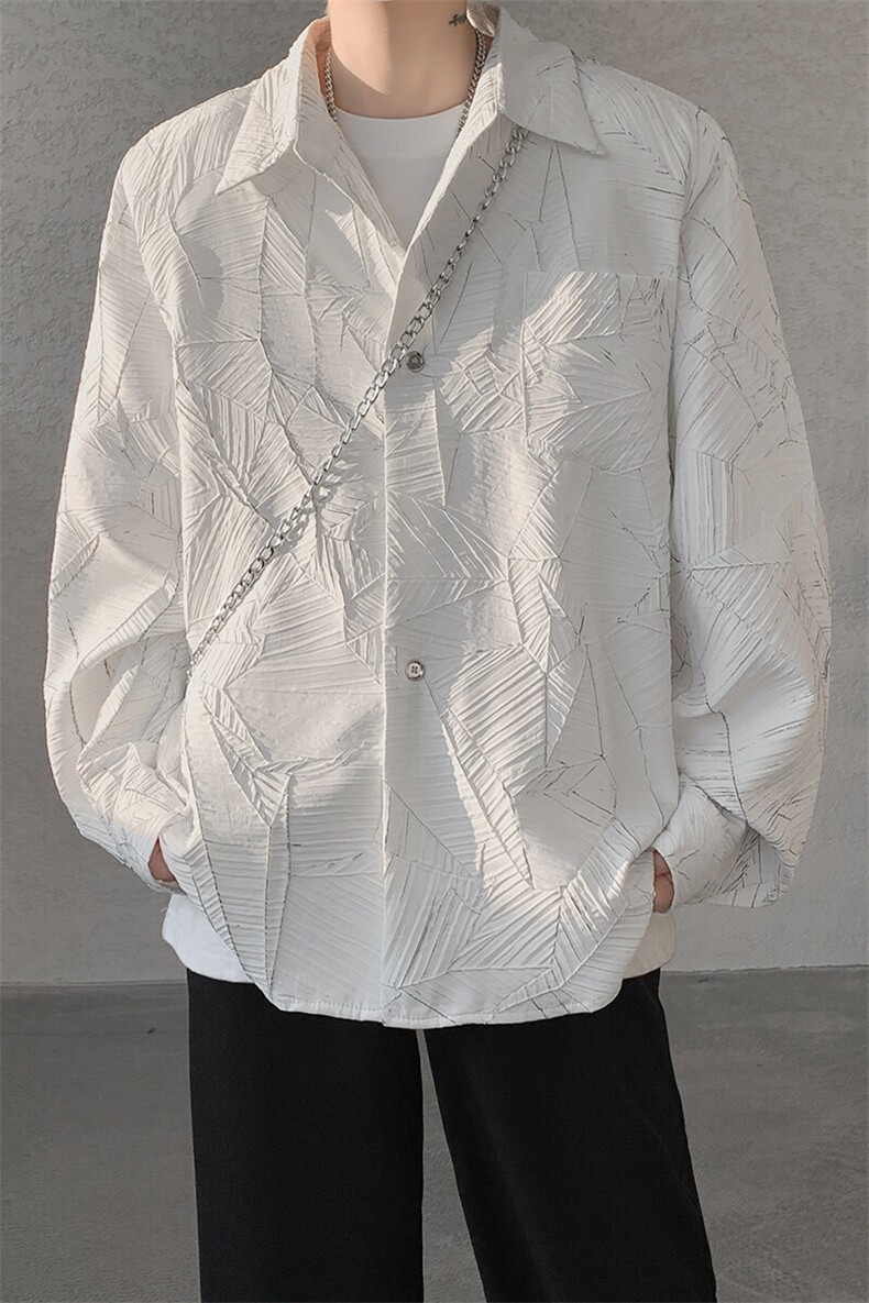 8XL-M小众解构肌理感裂纹垫肩花衬衫男高级感宽松衬衣男CS520P55,男装衬衫,电商D206-1
