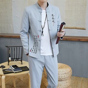 夹克男秋季中国风复古盘扣唐装休闲立领中山装男士套装YK808-P100图片
