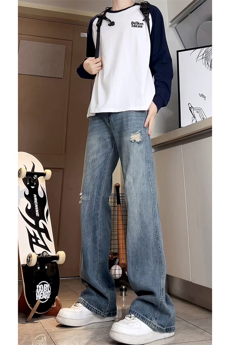 A178秋冬季新款美式破洞牛仔裤男直筒宽松7001P55限价68,男装牛仔裤,电商A178