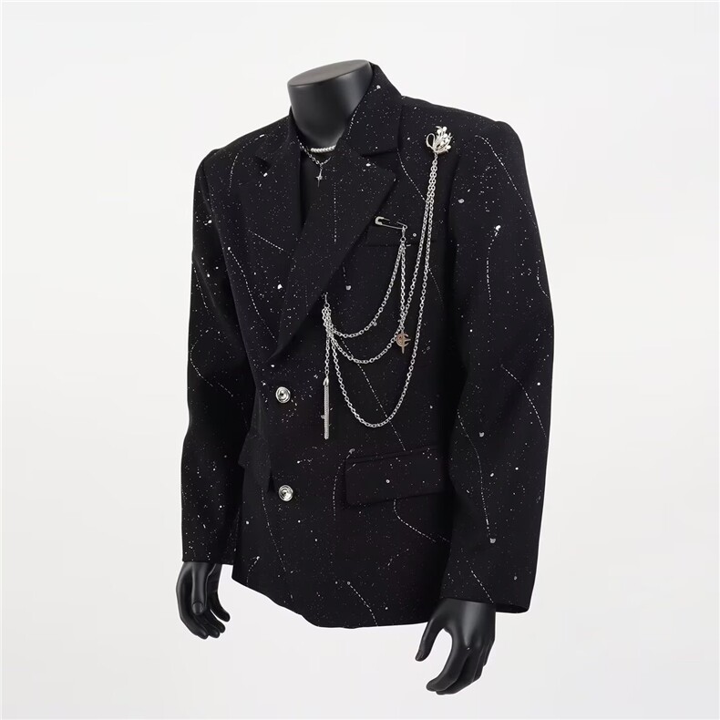 春秋款男女休闲西服满天星链条装饰西装外套大码S-5XL JK0031 P75图片