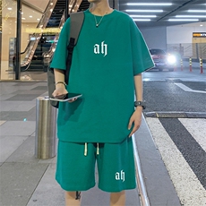 ！2024夏季简约男士华夫格短袖套装青少年学生一套HTZ46P50，男装T恤，电商B220