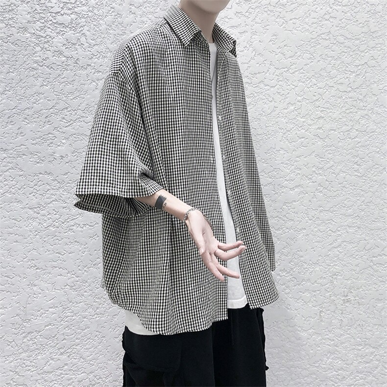 港风经典格子宽松男士衬衫A071-C03-P35,男装衬衫,电商A071
