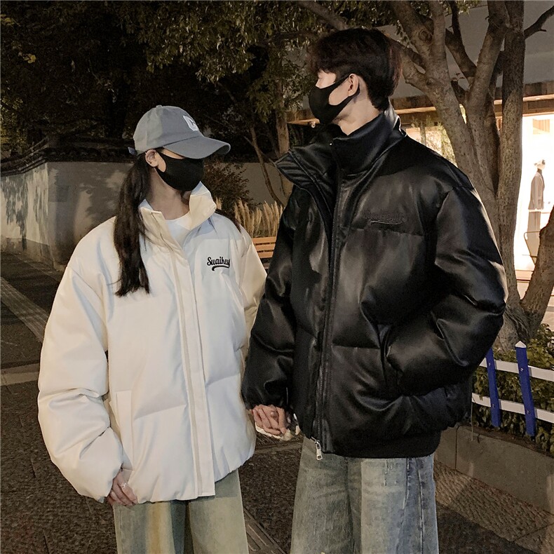 情侣装24冬装宽松绣花PU皮棉衣男女冬季棉服面包服外套S367-P128图片