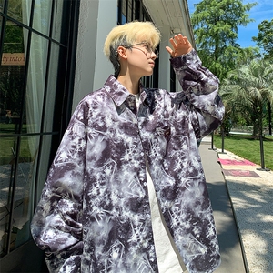 XZ-230-1CS238秋新款男模简约风宽松水墨扎染休闲长袖衬衫P50控68图片