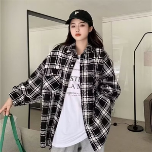 451-P47 磨毛格子衬衫女长袖秋季2025新款复古港风宽松设计感图片