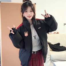 美式复古学院风拼接条纹面包服2025年新款宽松加厚棉服女外套冬季，男装棉衣，星座1210-1
