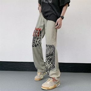 高街vibe风黄泥牛仔裤春秋潮牌复古设计感阔腿裤男女 KK131-P45图片