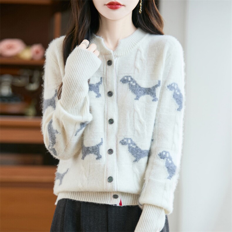 2025年秋季新款七针提花针织衫外套休闲时尚，女装针织衫/毛衣，昭美羊绒