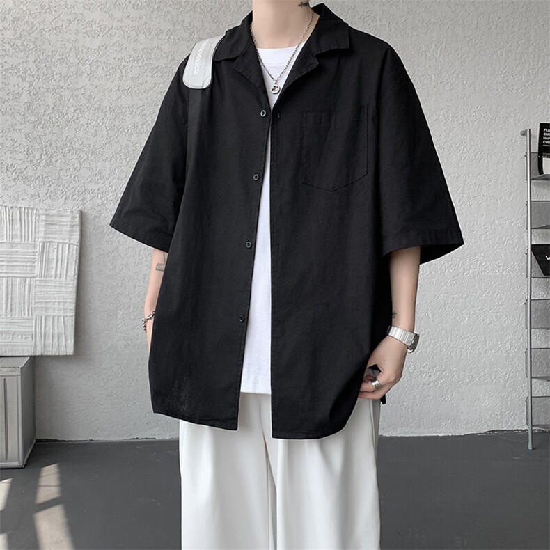 8XL-M亚麻短袖衬衫男夏薄款宽松休闲百搭大码半袖衬衣DC28002P50,男装衬衫,电商B312